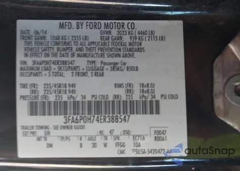 2014 Ford Fusion Se z USA, uszkodzony, nr VIN 3FA6P0H74ER388547